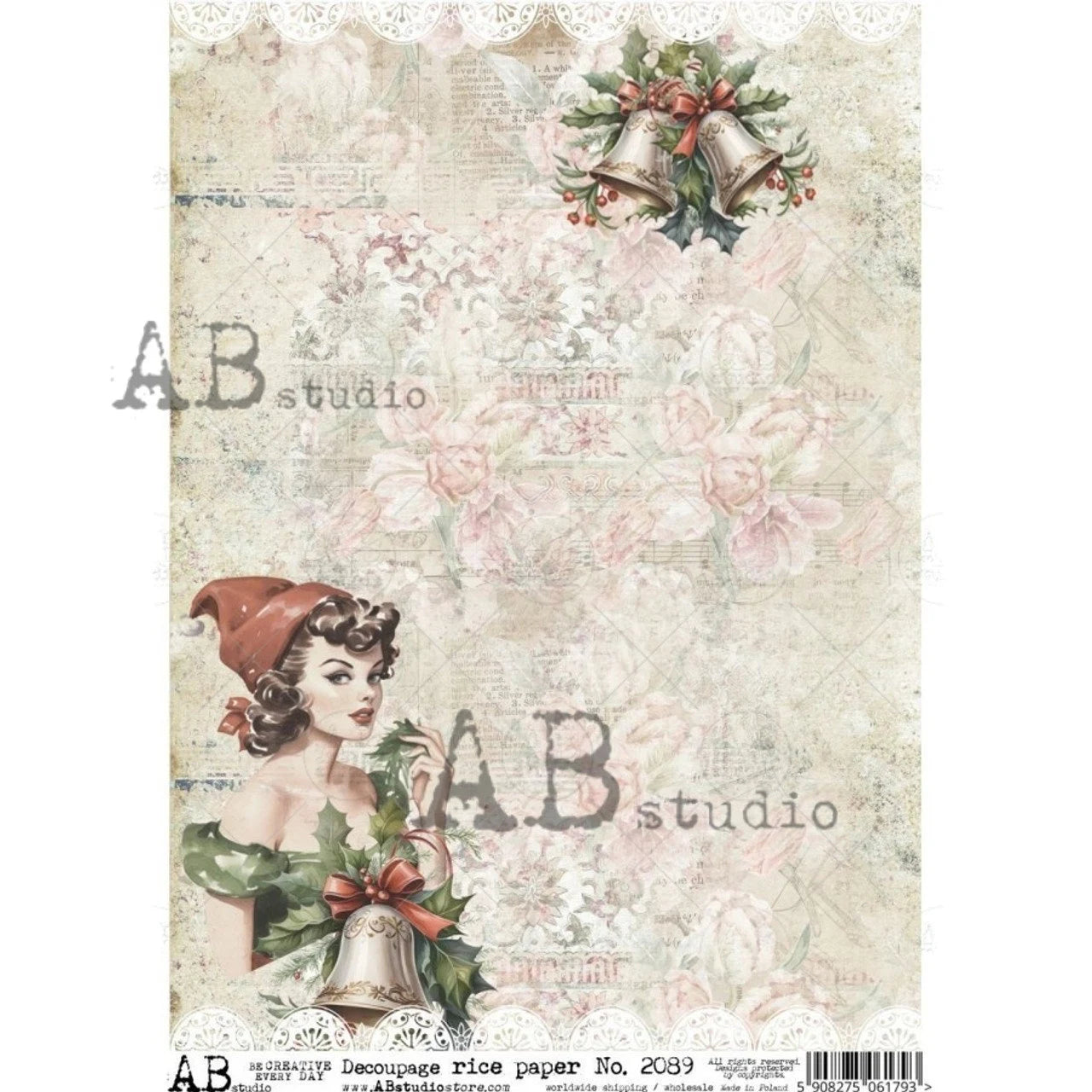AB Studios Under the Mistletoe A4 Decoupage Rice Paper #2089