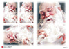 A sheet of decorative paper featuring multiple artistic close-up illustrations of Santa Claus with a long white beard, red cheeks, and a red hat, arranged in a collage layout.