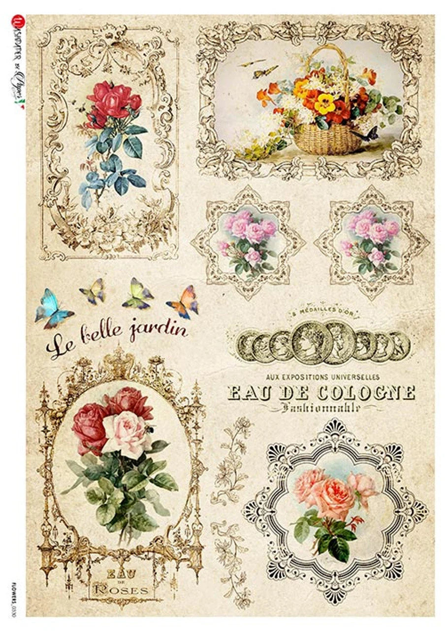 Paper Designs LE BELLE Jardin Rose Scene A4 Decoupage Rice Paper FLOWERS 0330