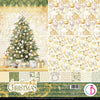 Collection of Christmas-themed paper designs with a tree, presents, and patterns.