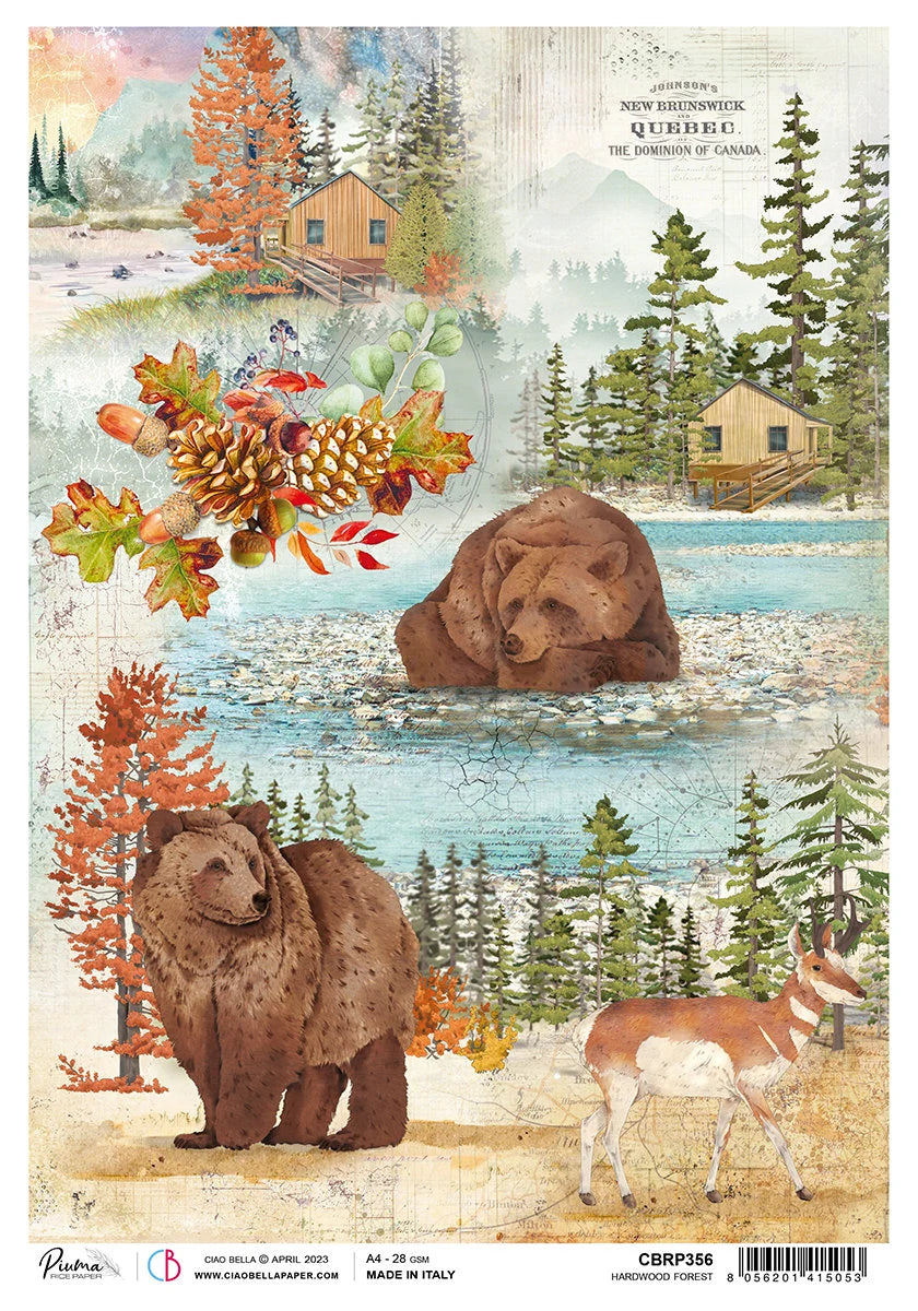 Ciao Bella Into the Wild HARDWOOD FOREST Decoupage Rice Paper A4 #CBRP356