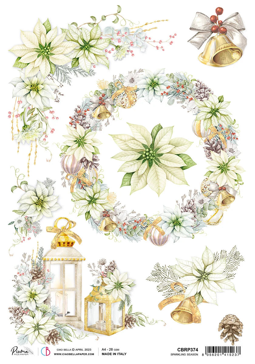 Ciao Bella Sparkling Christmas SPARKLING SEASON Decoupage Rice Paper A4 #CBRP374