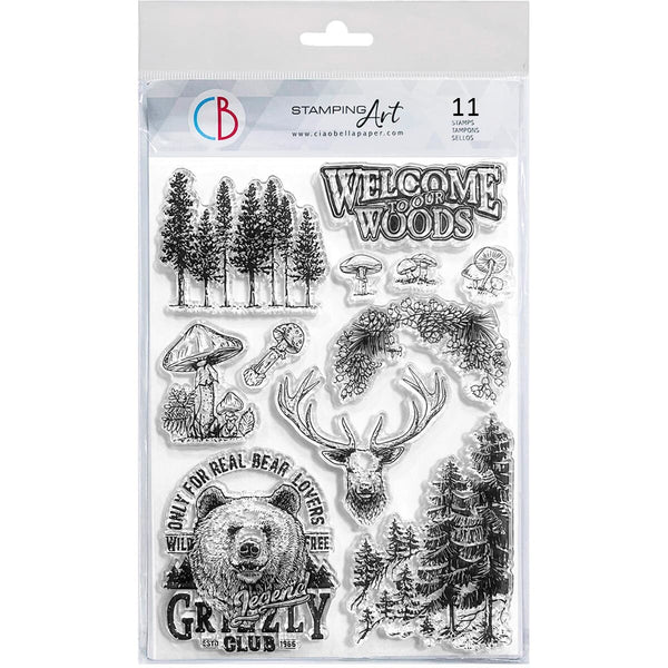 Ciao Bella WELCOME To Our WOODS Clear Stamp Set 6"x8"  #PS8090
