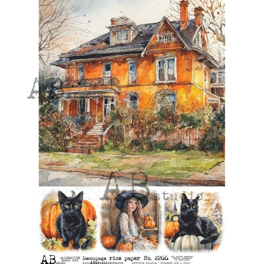 AB Studios FARMHOUSE Four FALL Scenes A4 Decoupage Rice Paper #2266