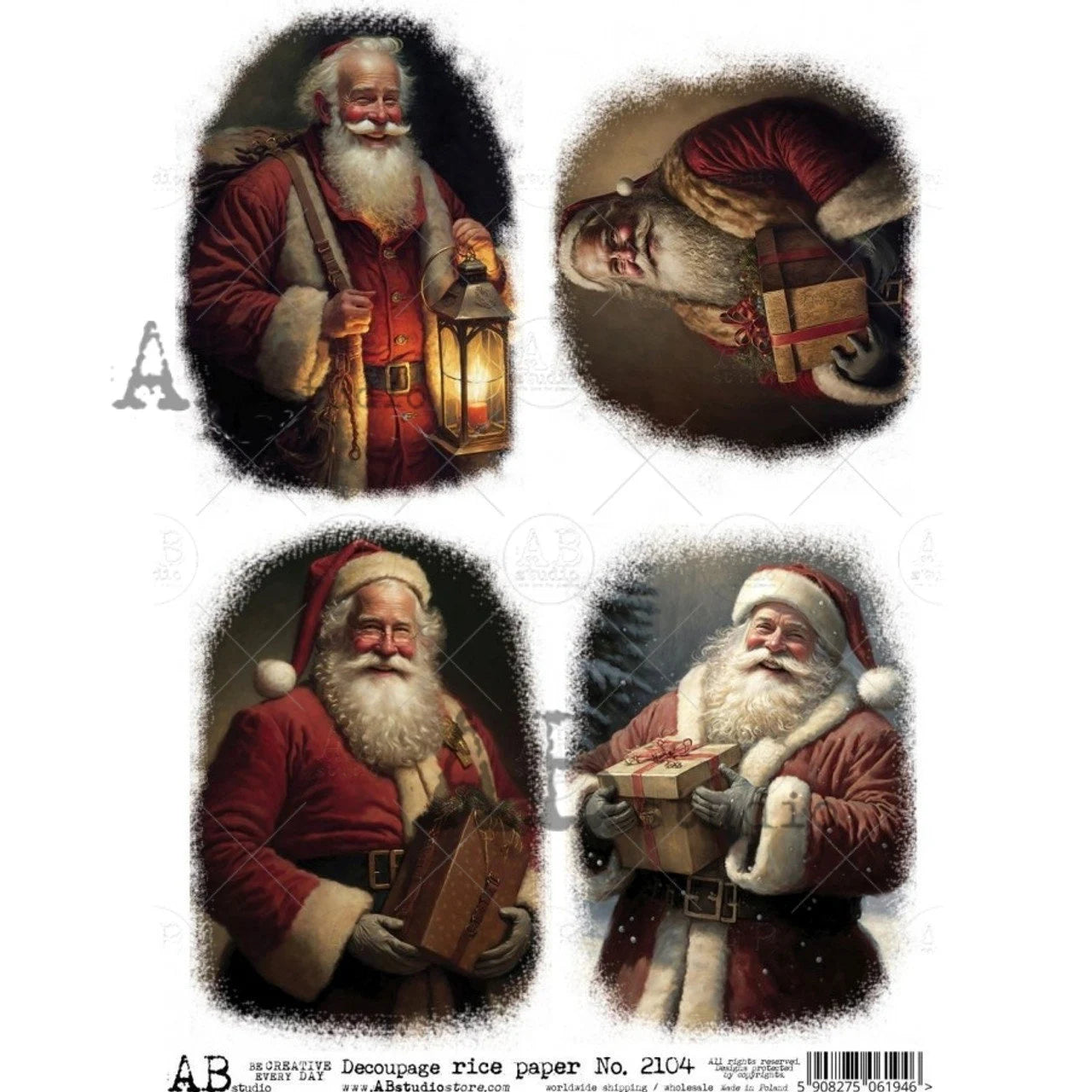 AB Studios 4 Santas (AI) A4 Decoupage Rice Paper #2104