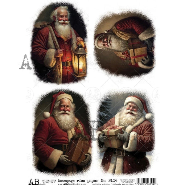 AB Studios 4 Santas (AI) A4 Decoupage Rice Paper #2104