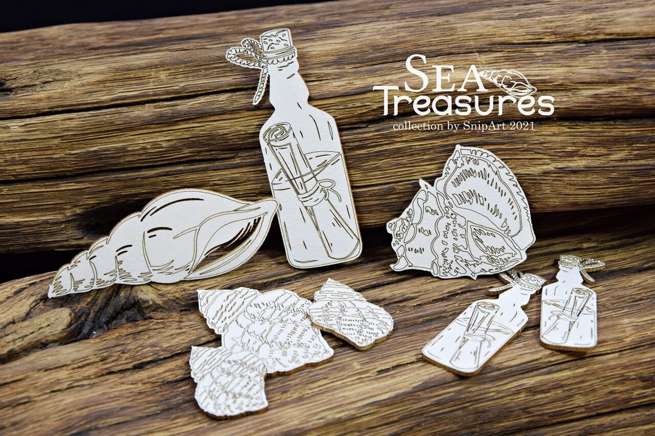 Snipart SEA TREASURES SEASHELLS and Bottles Chipboard Embellishment #24981