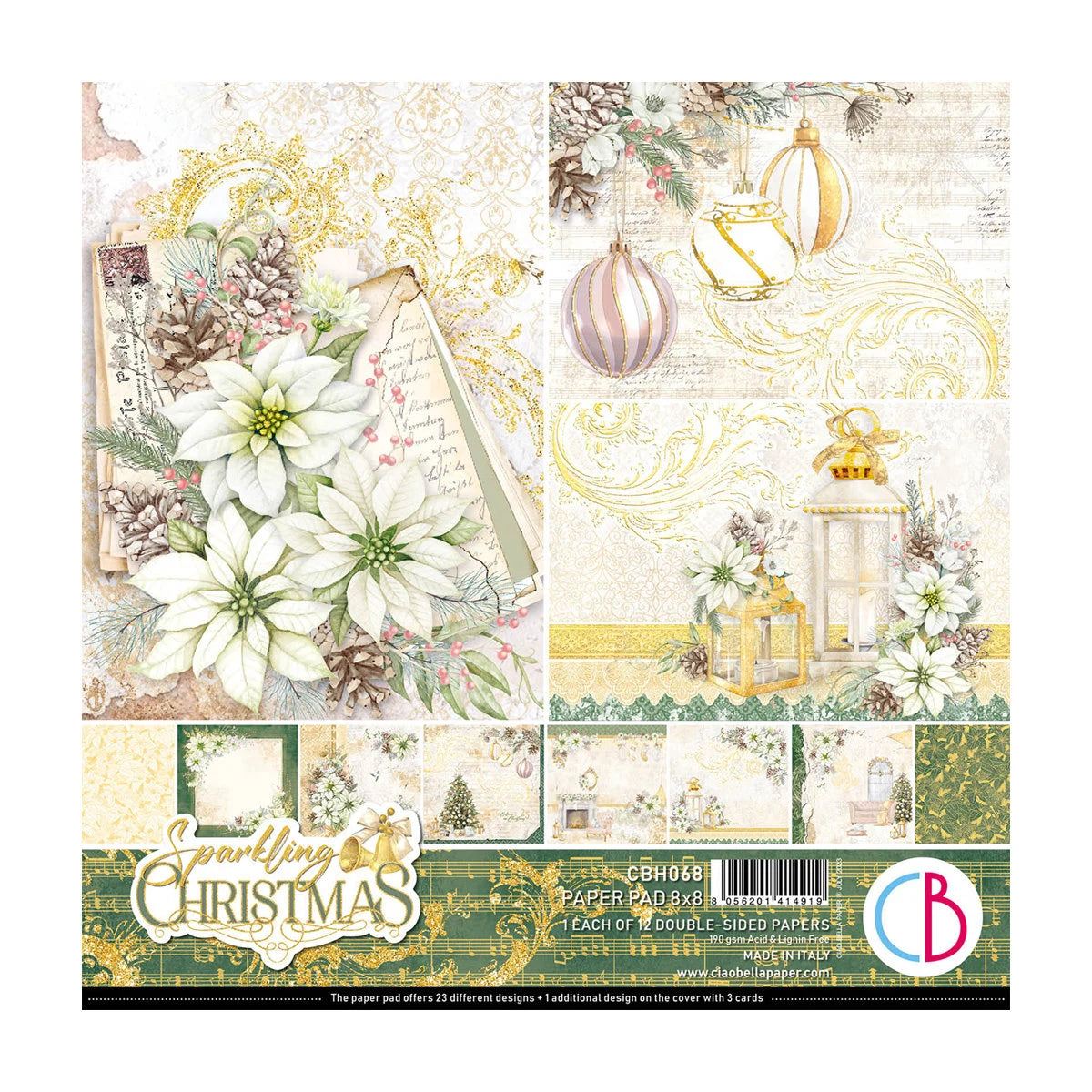 Christmas-themed paper pad with decorative designs and 'Sparkling Christmas' text.