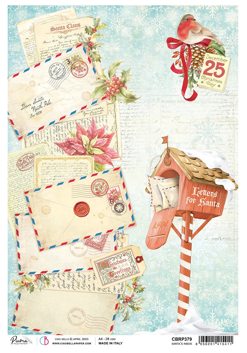 Ciao Bella SANTA'S INBOX Dear Santa Decoupage Rice Paper A4 #CBRP379