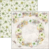 Two floral designs with white poinsettias and decorative elements on a textured background.