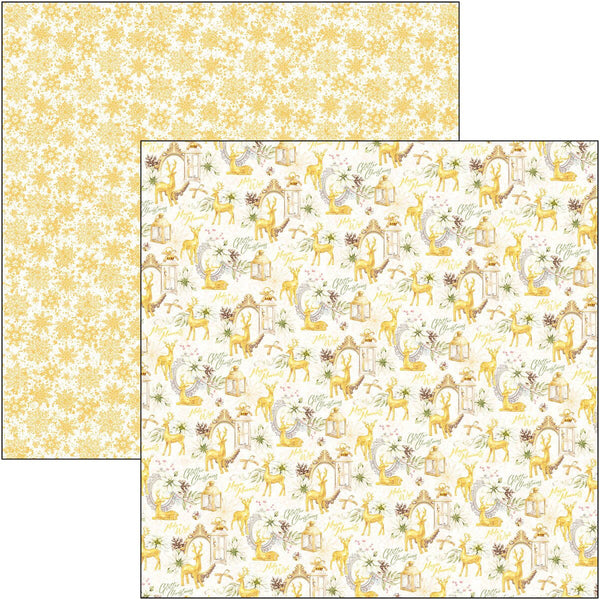 Two patterns of deer and floral designs on a white background