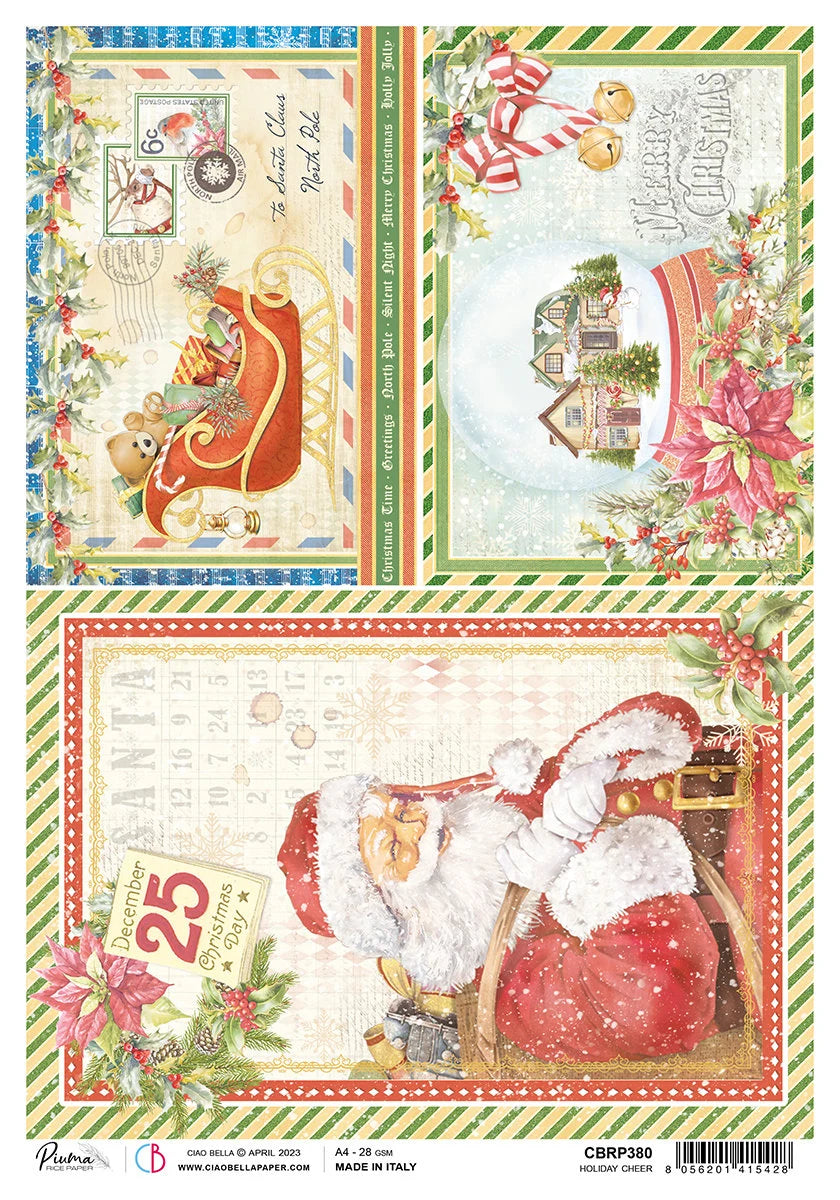 Ciao Bella Dear Santa HOLIDAY CHEER Decoupage Rice Paper A4 #CBRP380