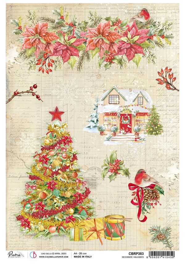Ciao Bella Dear Santa Christmas DECORATE HALLWAYS Decoupage Rice Paper A4 #CBRP383