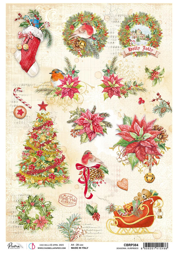Ciao Bella Dear Santa SEASONAL SURPRISES Decoupage Rice Paper A4 #CBRP384
