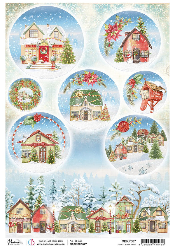 Ciao Bella Dear Santa CANDY CANE LANE Decoupage Rice Paper A4 #CBRP387