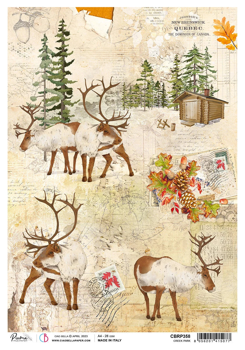 Ciao Bella Into the Wild CREEK PARK Decoupage Rice Paper A4 #CBRP358