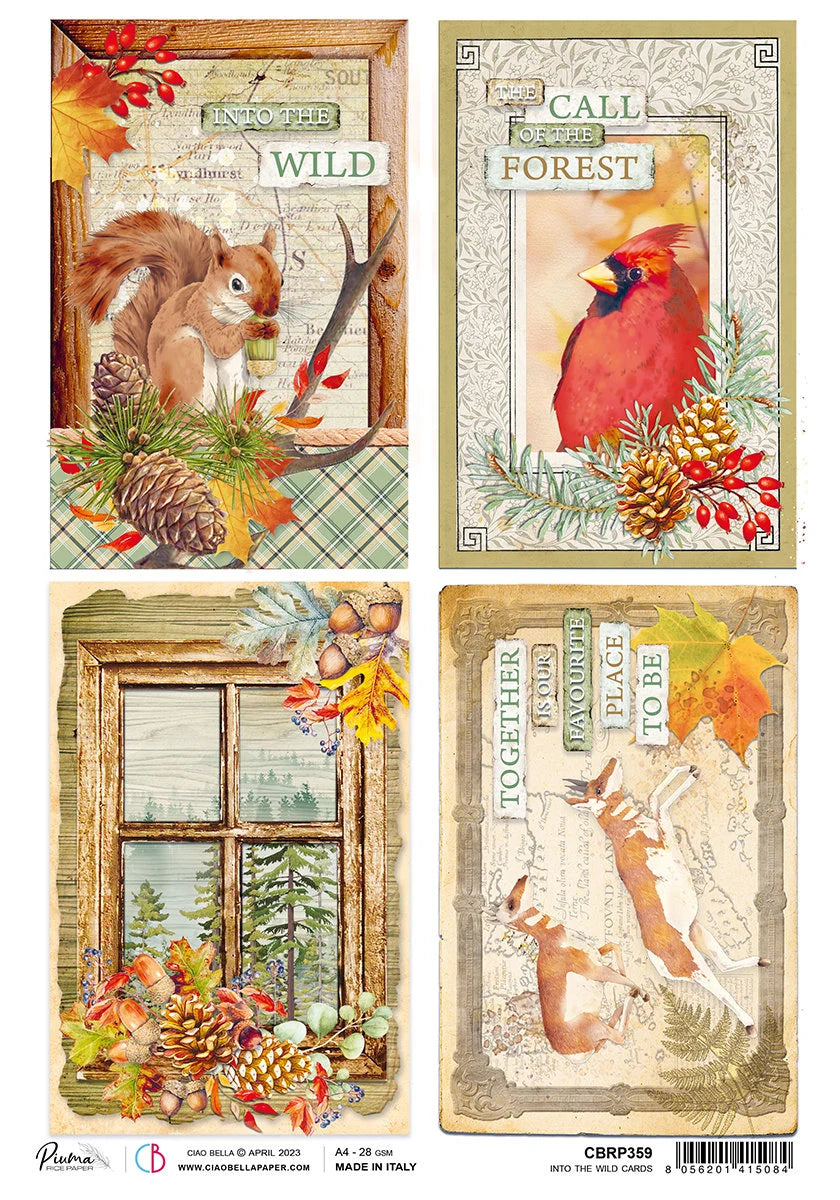 Ciao Bella Into the Wild CARDS Decoupage Rice Paper A4 #CBRP359