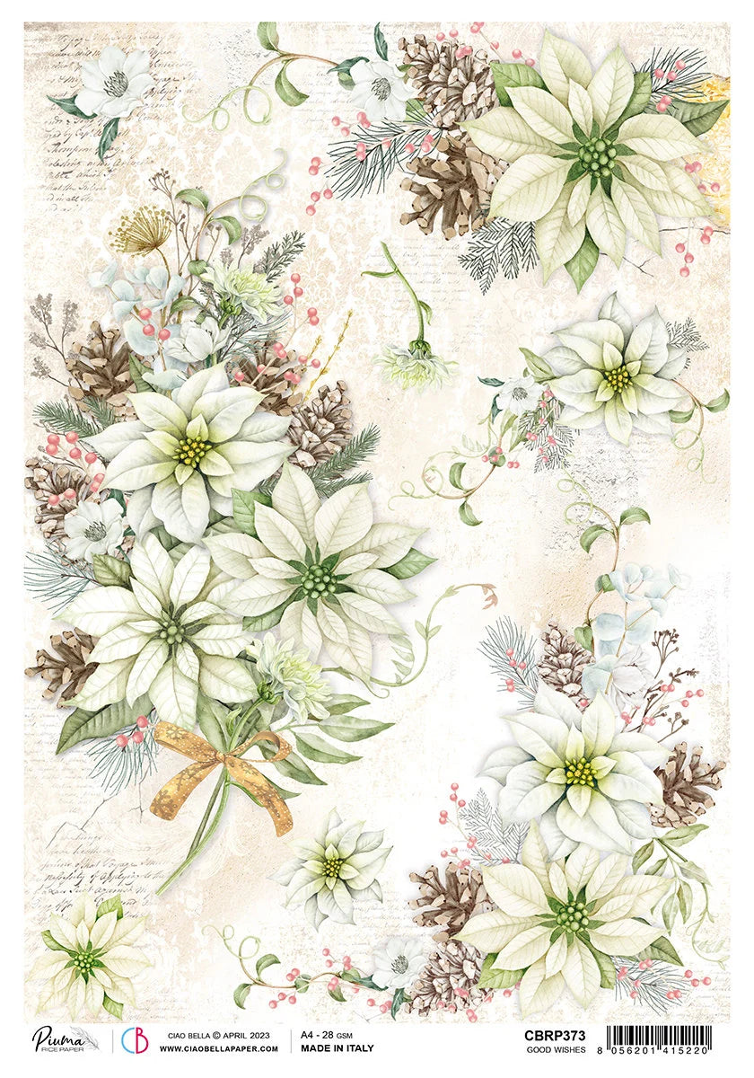Ciao Bella Sparkling Christmas GOOD WISHES Decoupage Rice Paper A4 #CBRP373