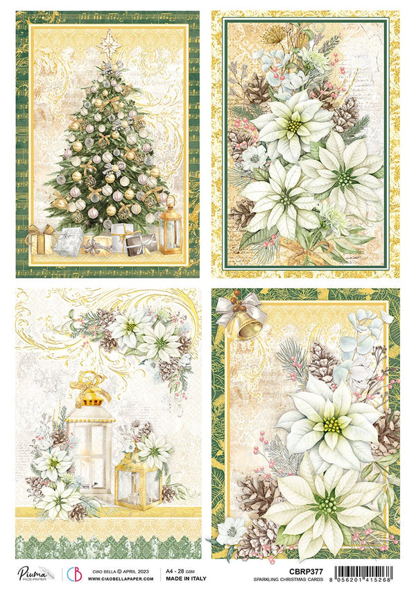 Ciao Bella Sparkling Christmas CARDS Decoupage Rice Paper A4 #CBRP377