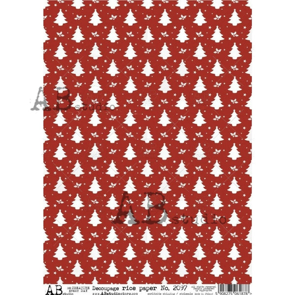 AB Studios RED CHRISTMAS Tree Pattern A4 Decoupage Rice Paper #2097
