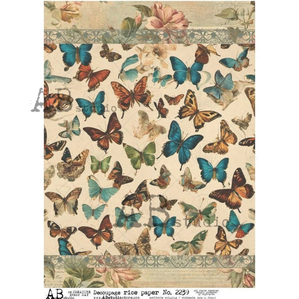 AB Studios VINTAGE BUTTERFLIES A4 Decoupage Rice Paper #2239