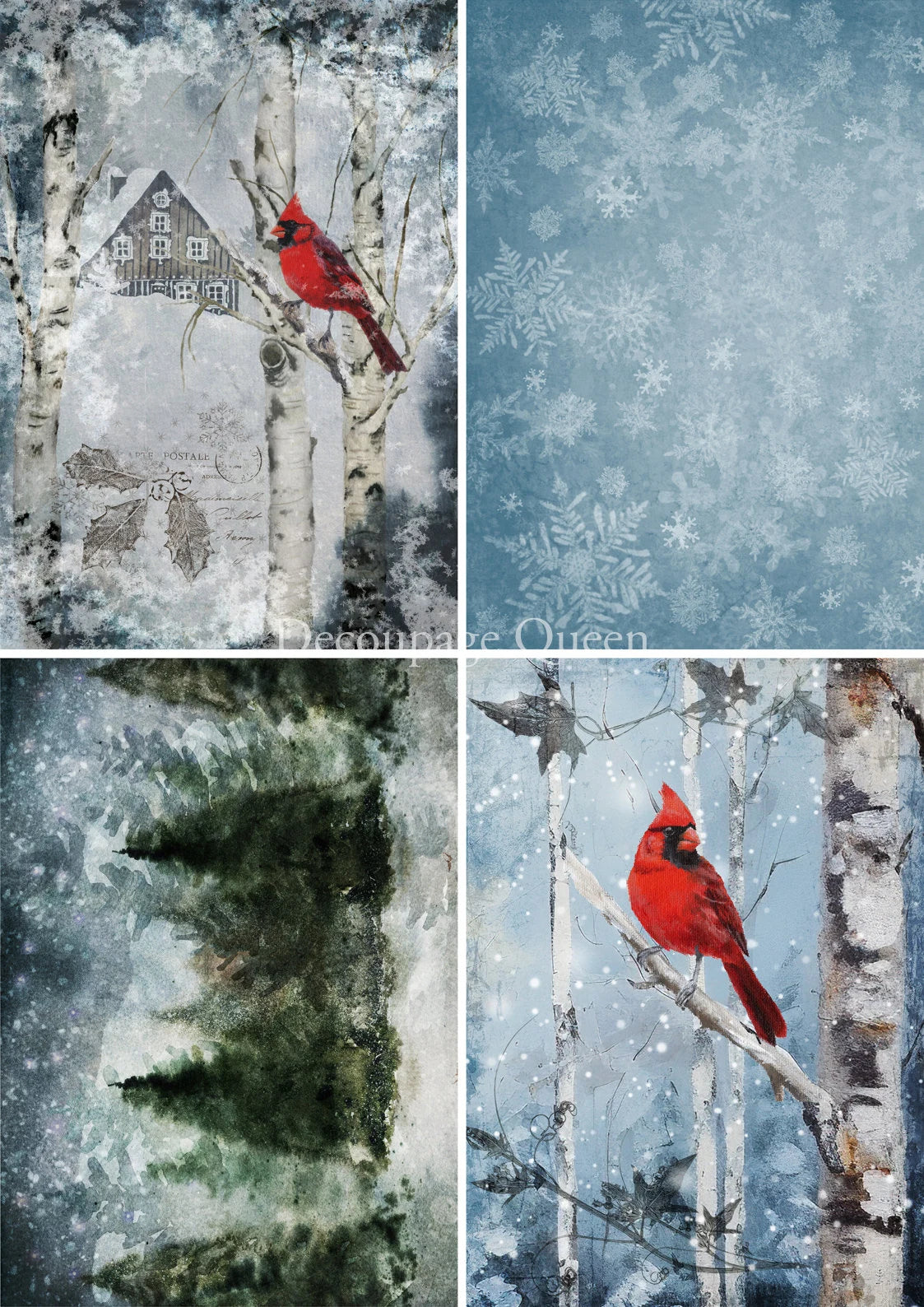 Decoupage Queen CARDINALS 4 PACK A4 Rice Paper DQRP0523