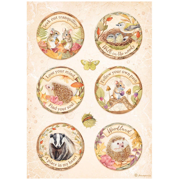 Stamperia WOODLAND ROUNDS Decoupage Rice Paper A4 #DFSA4819