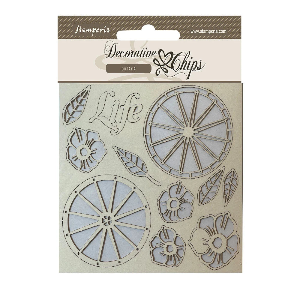 Stamperia Blue Land LIFE WHEELS Decorative Chips 5.5