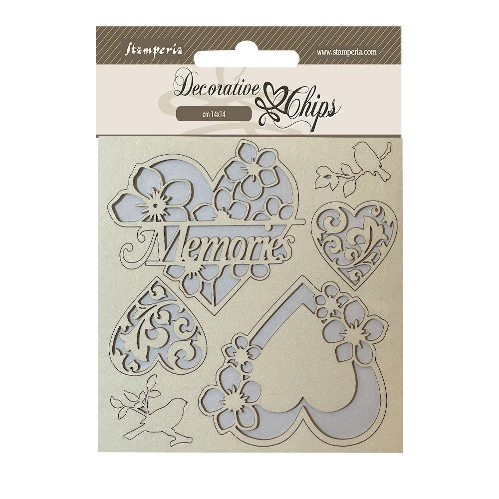 Decorative chip pack with floral and heart designs on a beige background