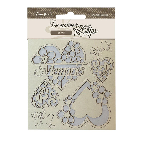 Decorative chip pack with floral and heart designs on a beige background