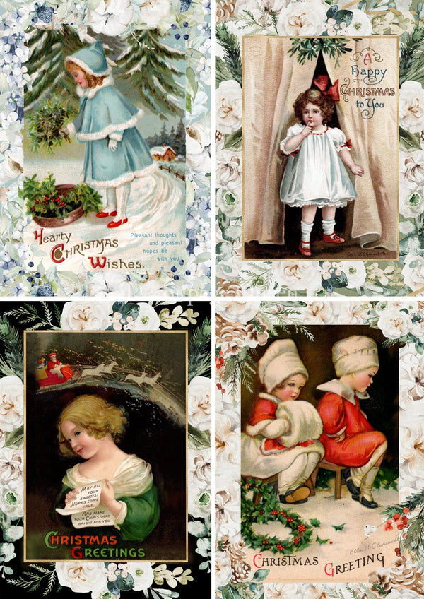 Decoupage Queen VINTAGE CHRISTMAS GIRLS 4 Pack A4 Rice Paper DQRP0513