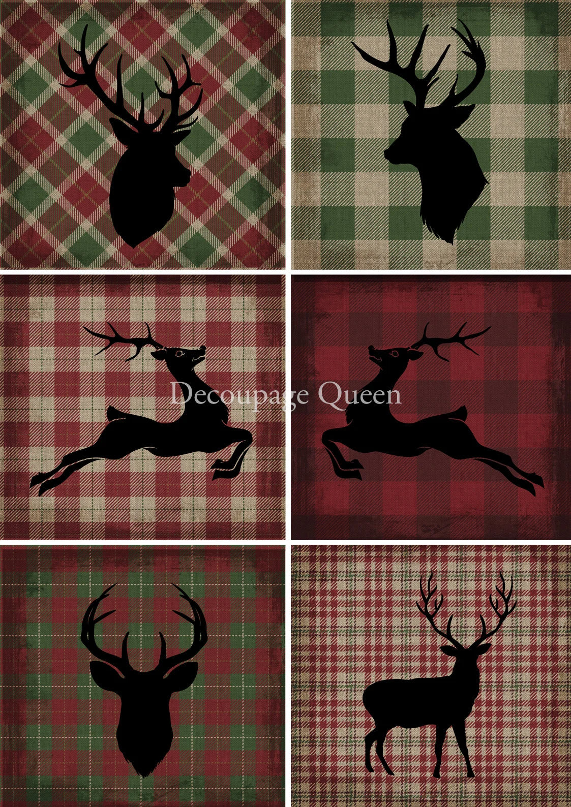 Decoupage Queen CHRISTMAS PLAID Deer A4 Rice Paper DQRP0525