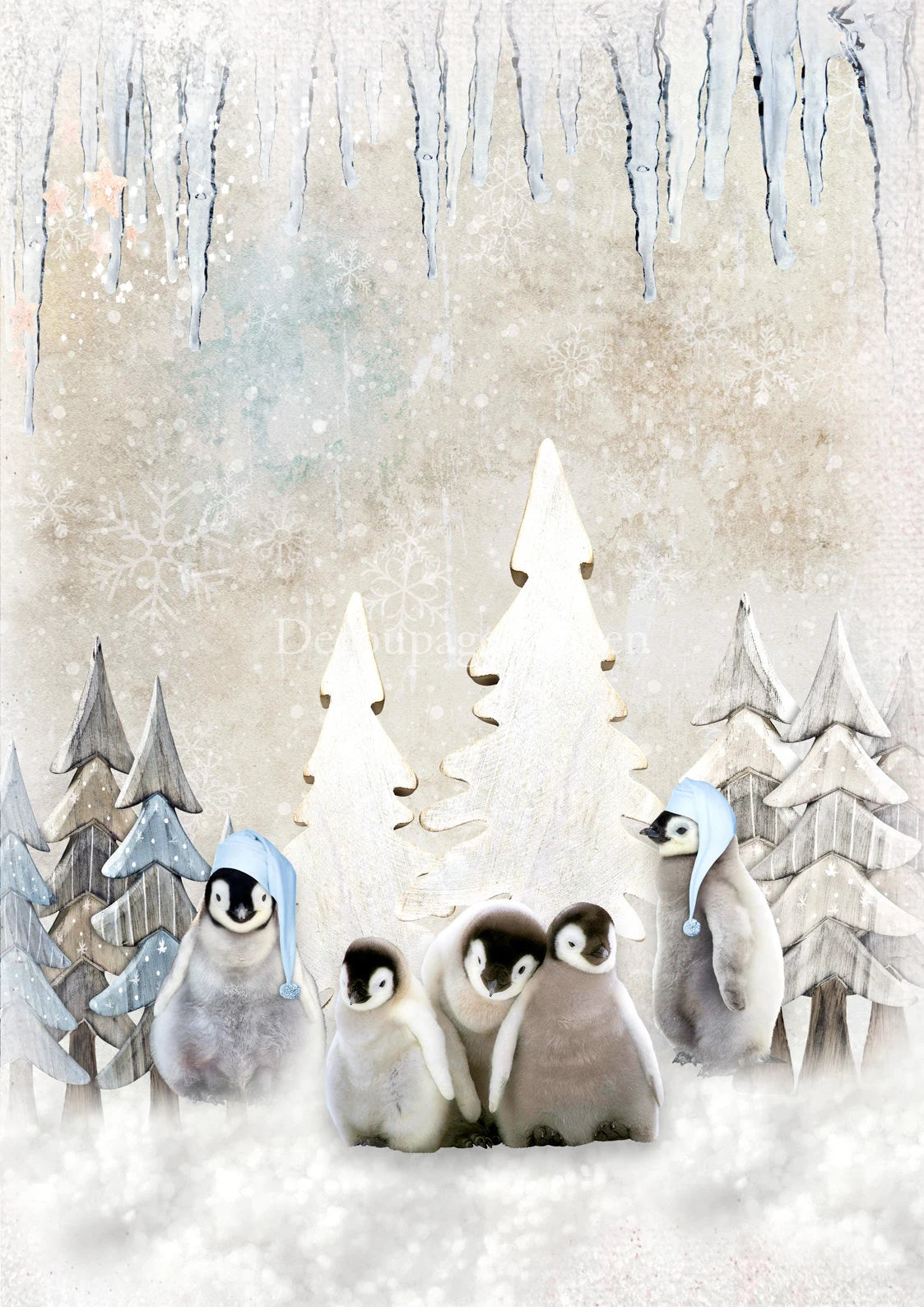 Decoupage Queen WINTER FAMILY Penguins A4 Rice Paper DQRP0534