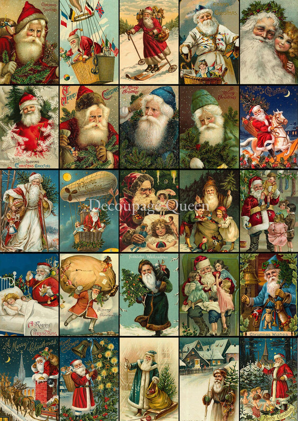 Decoupage Queen ADVENT SANTAS A4 VELLUM Paper DQVP0526