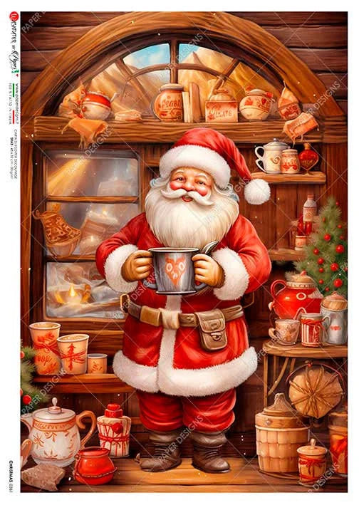 Paper Designs SANTA in the KITCHEN A4 Decoupage Rice Paper #CHRISTMAS 0361