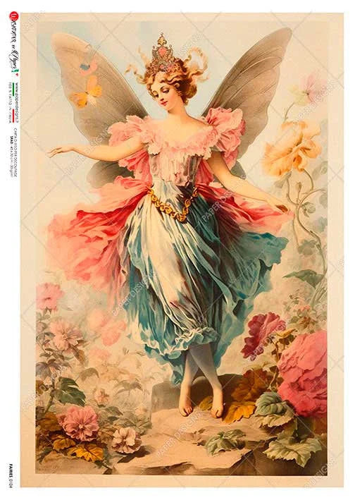Paper Designs FAIRY Wearing CROWN A4 Decoupage Rice Paper #FAIRIES 0104