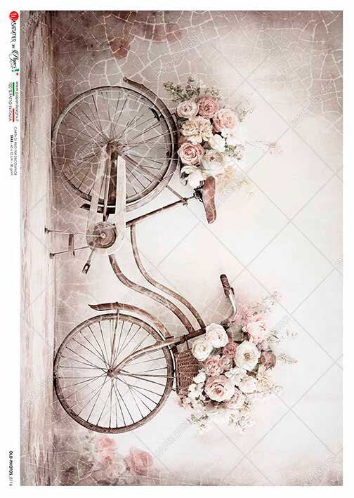 Paper Designs SHABBY Chic Floral BICYCLE A4 Decoupage Rice Paper #Old PHOTOS 0116