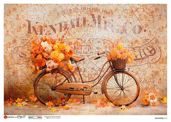 Vintage bicycle with flowers on a decorative background