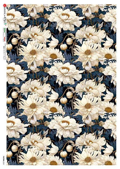 Paper Designs BLUE and WHITE Repeating Flowers A4 Decoupage Rice Paper #PATTERN 0241
