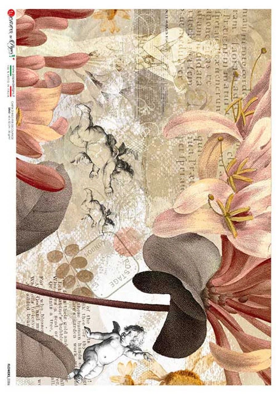 Paper Designs FLORAL Ephemera COLLAGE - A4 Decoupage Rice Paper #FLOWERS 0386