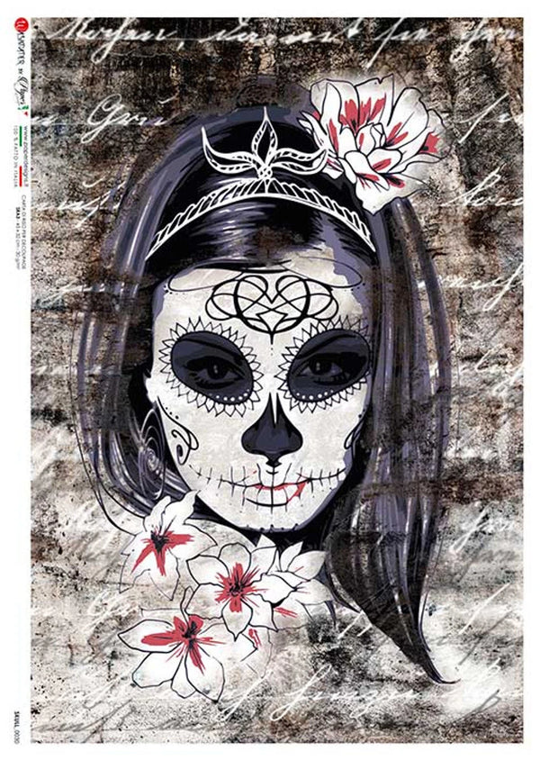 Paper Designs Dia de los MUERTOS SKULL A4 Decoupage Rice Paper #SKULL 0030