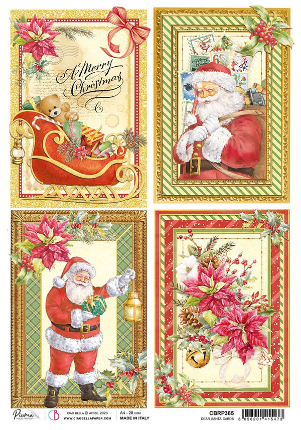 Ciao Bella DEAR SANTA CARDS Decoupage Rice Paper A4 #CBRP385