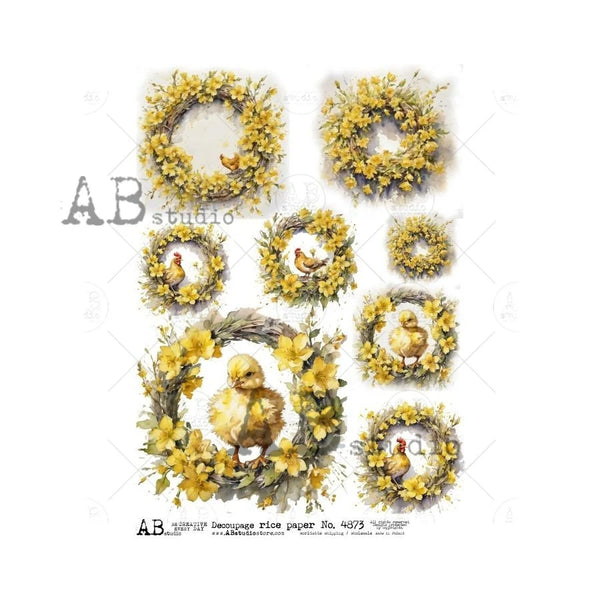 AB Studios WREATH FRAMED Easter Chicks A4 Decoupage Rice Paper #4873