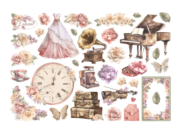 Stamperia ROMANCE FOREVER JOURNALING Edition Adhesive Paper Cut Outs Ephemera - #DFLCT38
