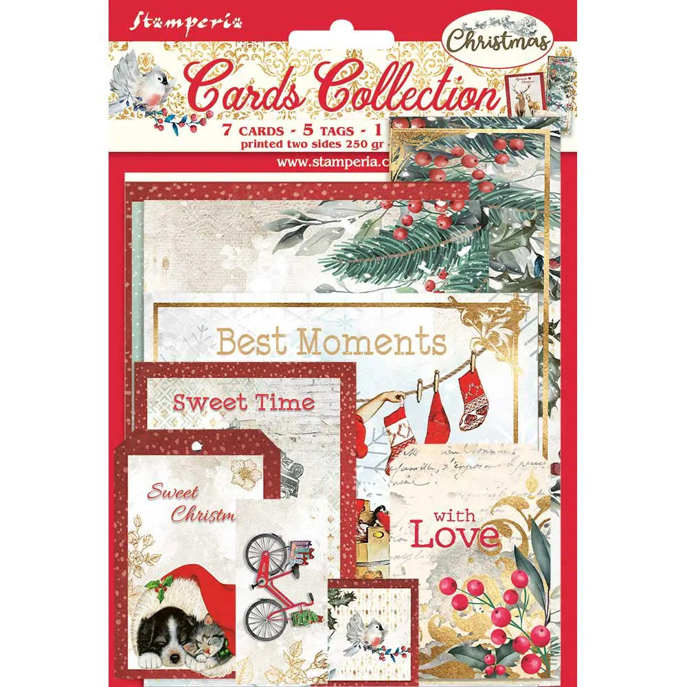 Stamperia ROMANTIC CHRISTMAS 7 Cards 5 Tags 1 Bookmark Ephemera #SBCARD09