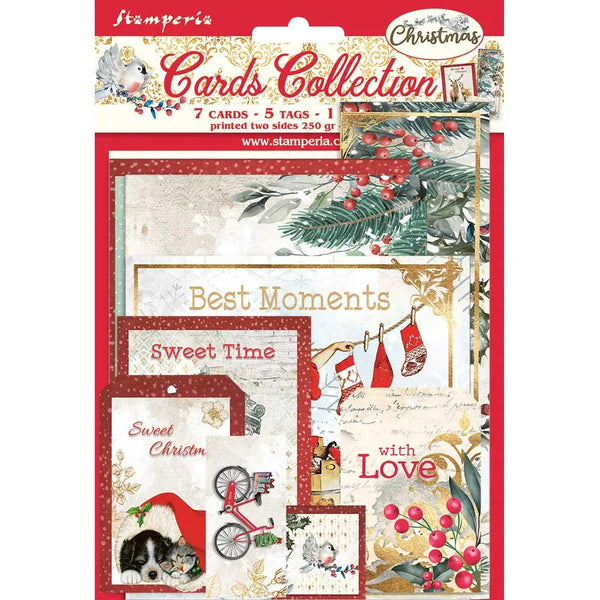 Stamperia ROMANTIC CHRISTMAS 7 Cards 5 Tags 1 Bookmark Ephemera #SBCARD09