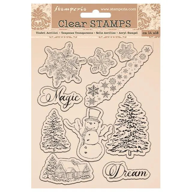 Stamperia ROMANTIC Home for the Holidays SNOWFLAKES TREE Acrylic Stamps #WTK162