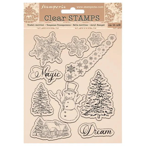 Stamperia ROMANTIC Home for the Holidays SNOWFLAKES TREE Acrylic Stamps #WTK162