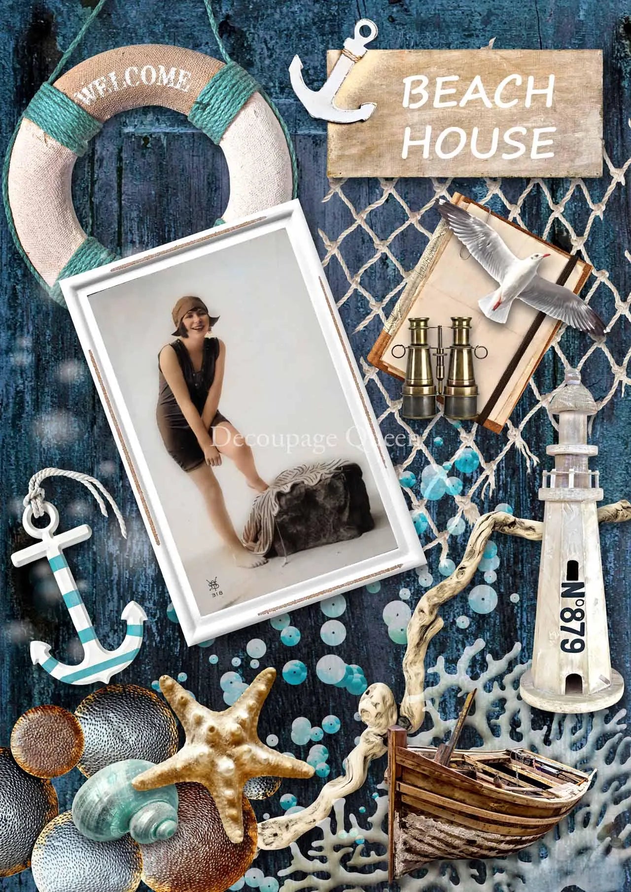 Decoupage Queen BEACH HOUSE MEMORIES A4 Rice Paper dqrp0399 (Retired)