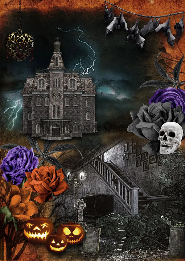 Decoupage Queen DARK and STORMY NIGHT A4 Rice Paper #DQRP0499 Halloween Limited Edition